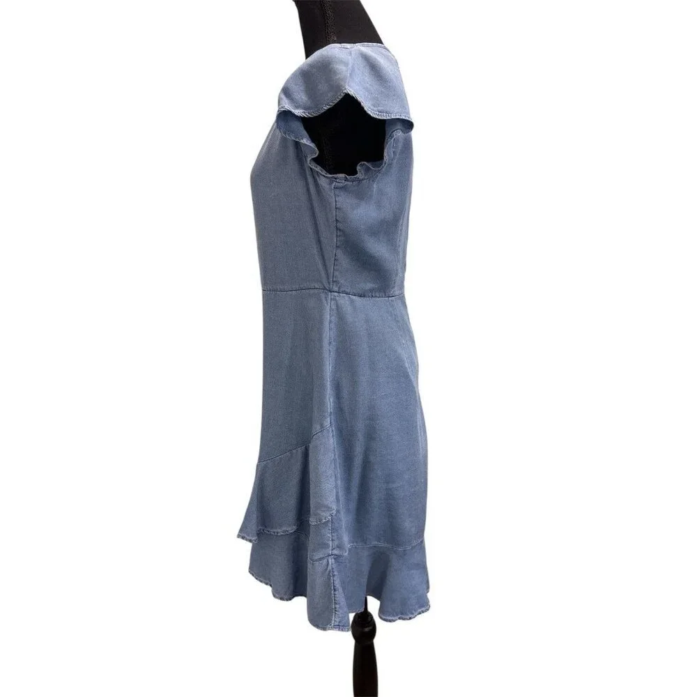 Banana Republic Women’s Chambray Ruffle Faux Wrap Size 8P